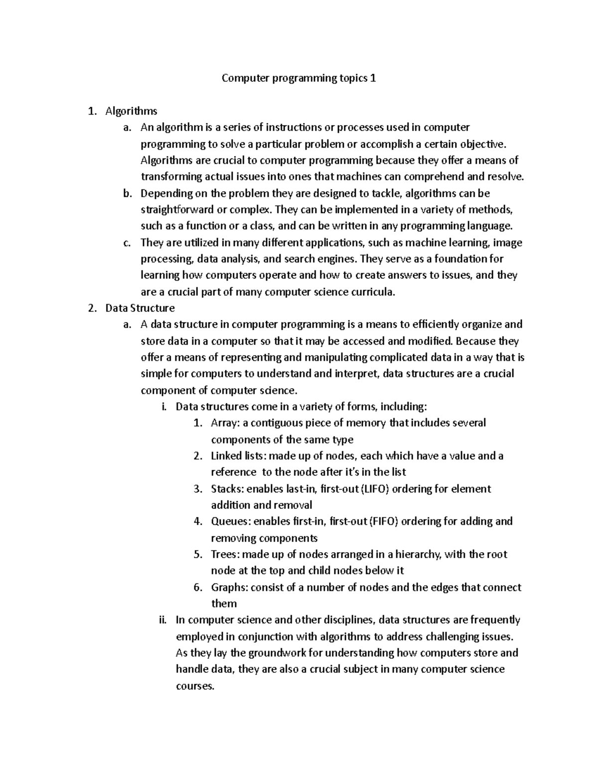 Comp Prog Topic 1 Computer Programming Lesson Notes Intro Computer Programming Topics 1 