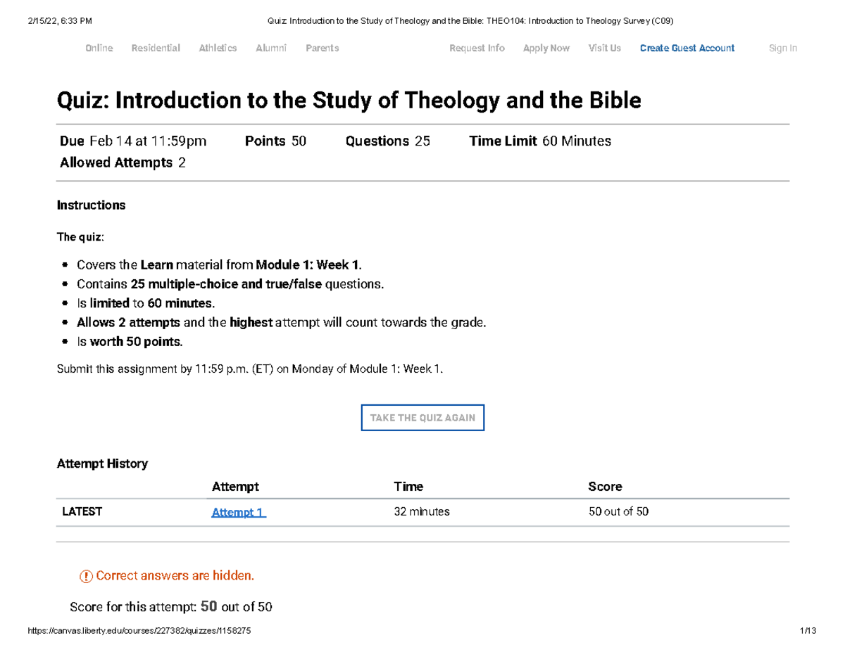 THEO 104 Quiz 1 - Skip To Main Content Quiz: Introduction To The Study ...