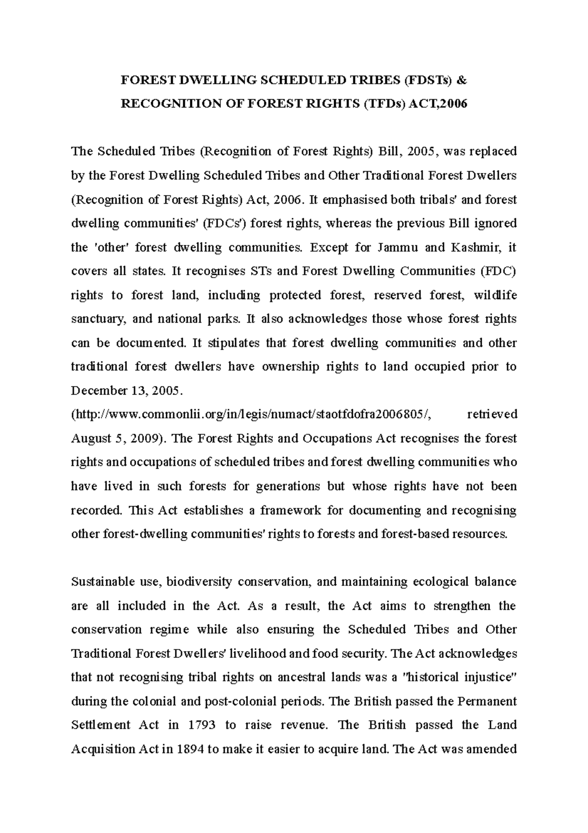 Forest Dwelling Scheduled Tribes (FDSTs) & Recognition OF Forest Rights ...