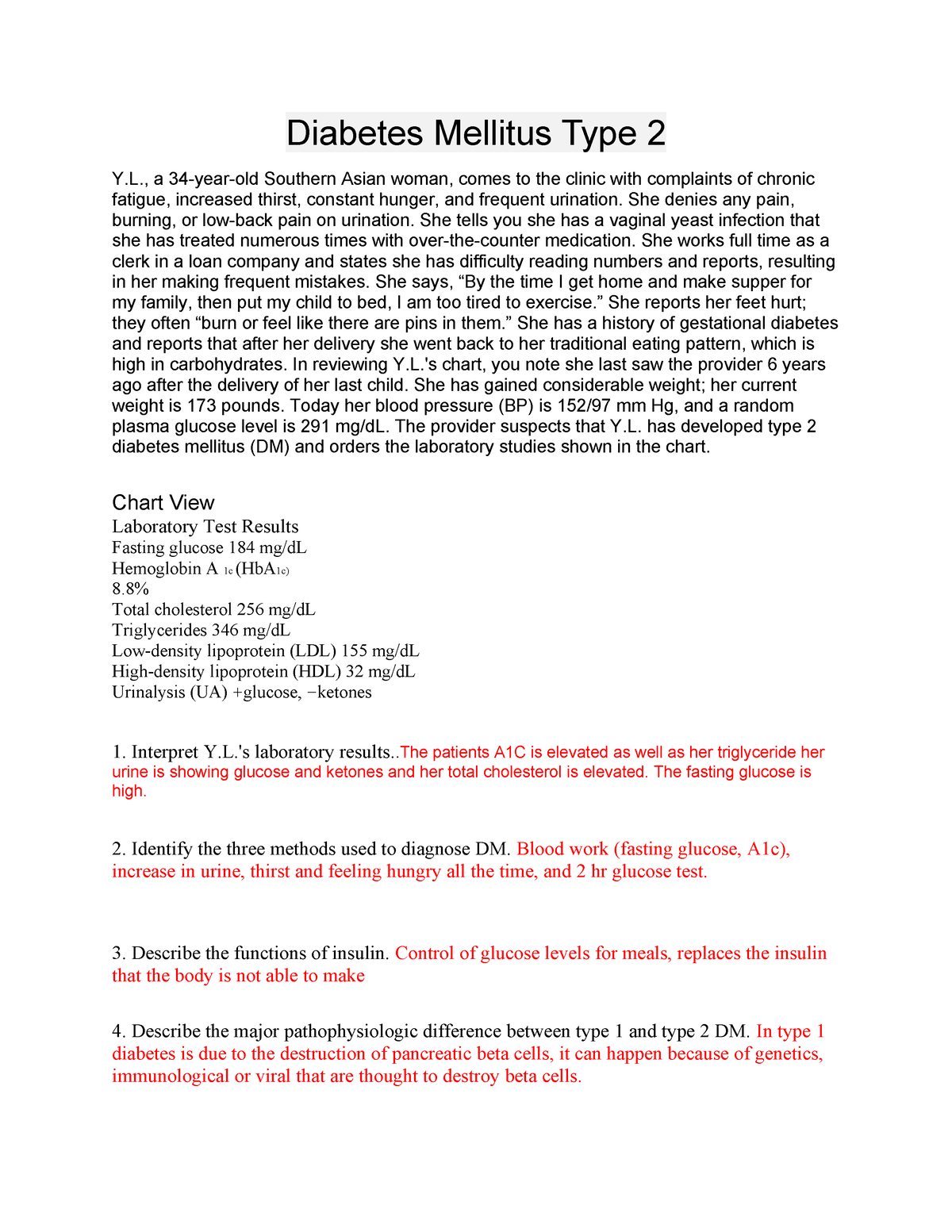 diabetes type 2 case study quizlet