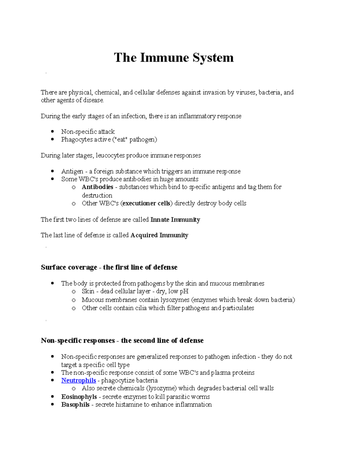 The Immune System - Lecture Notes - The Immune System There Are 