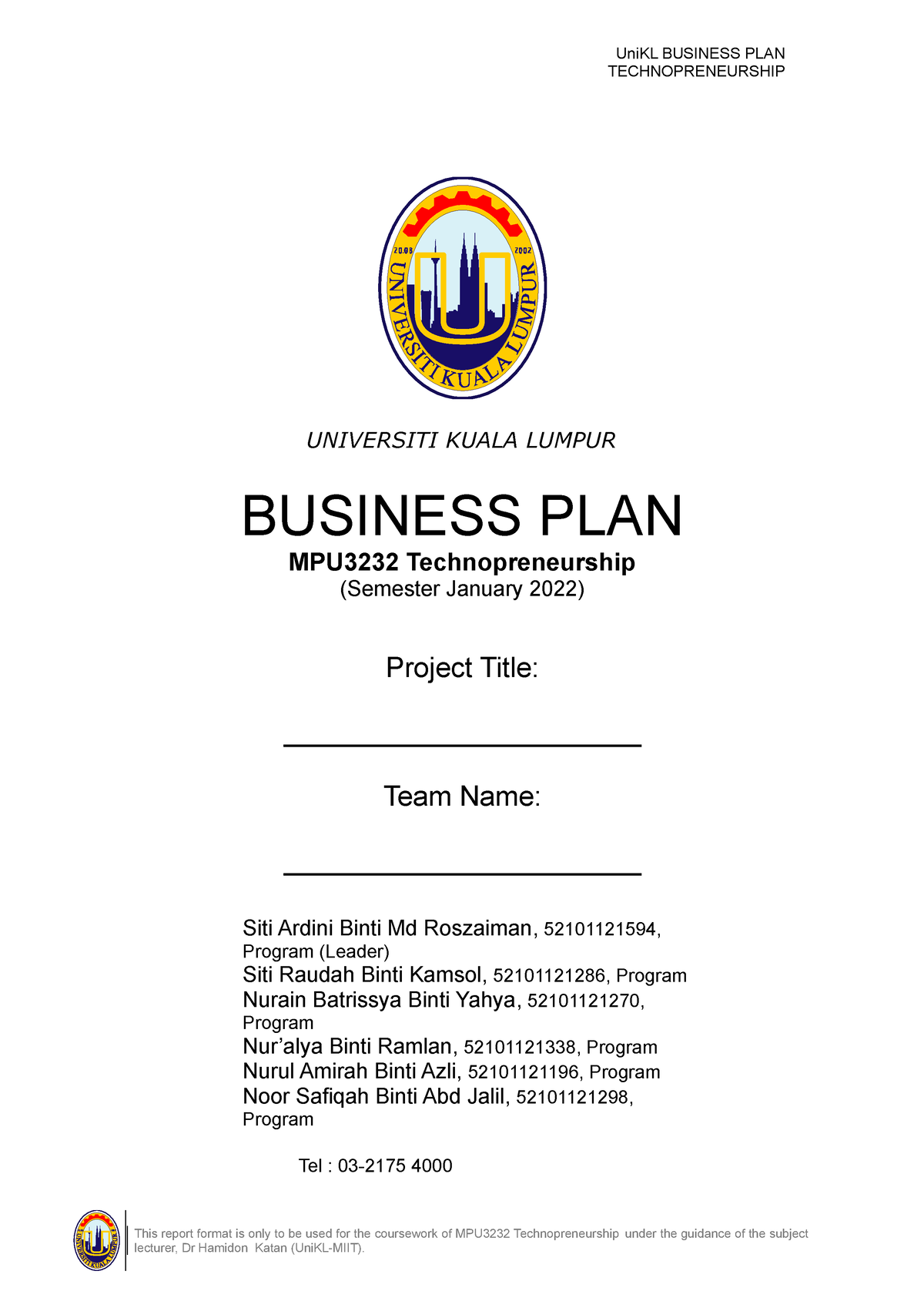 business plan evaluation unikl