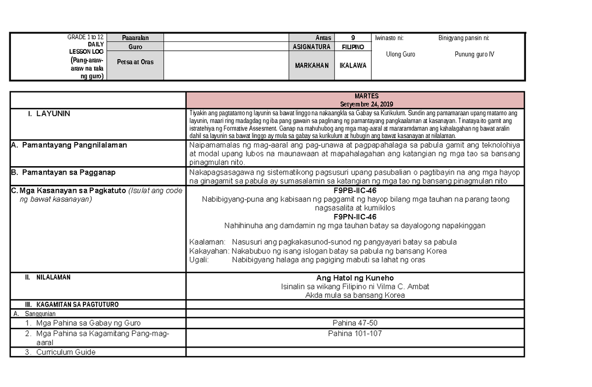 DLP-Filipino 9 - Lesson Plan sa Filipino - GRADE 1 to 12 DAILY LESSON ...