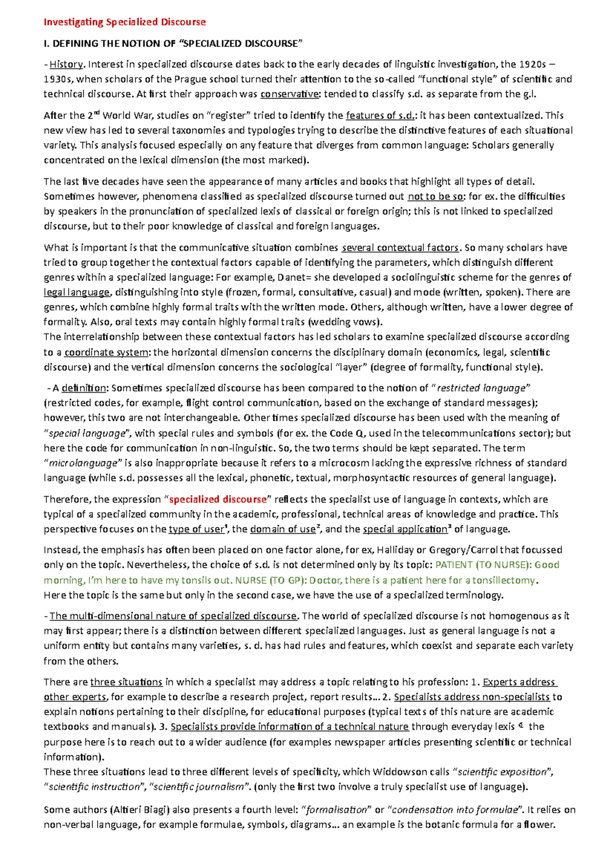 Investigating Specialized Discourse (riassunto) Investigating