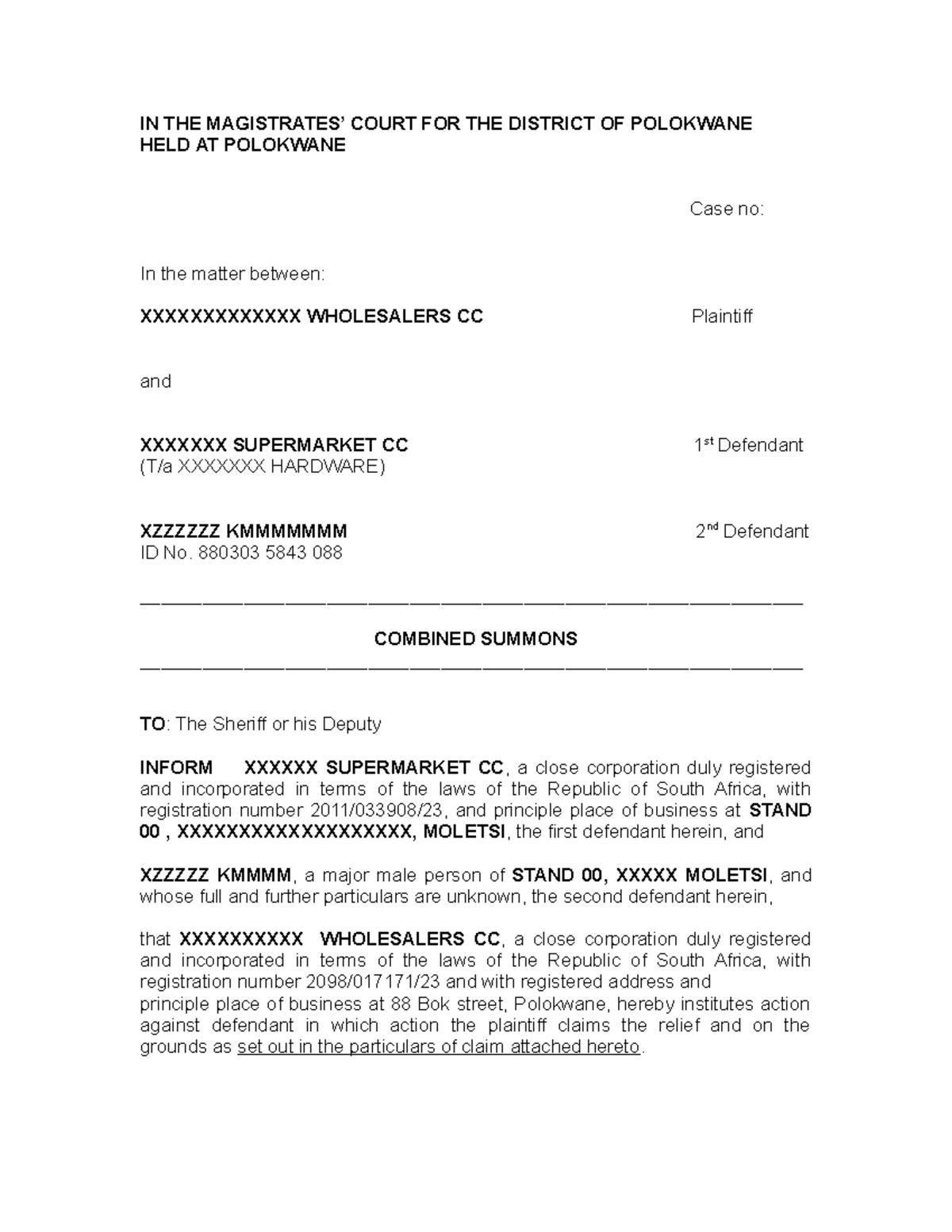 bill of particulars template new york