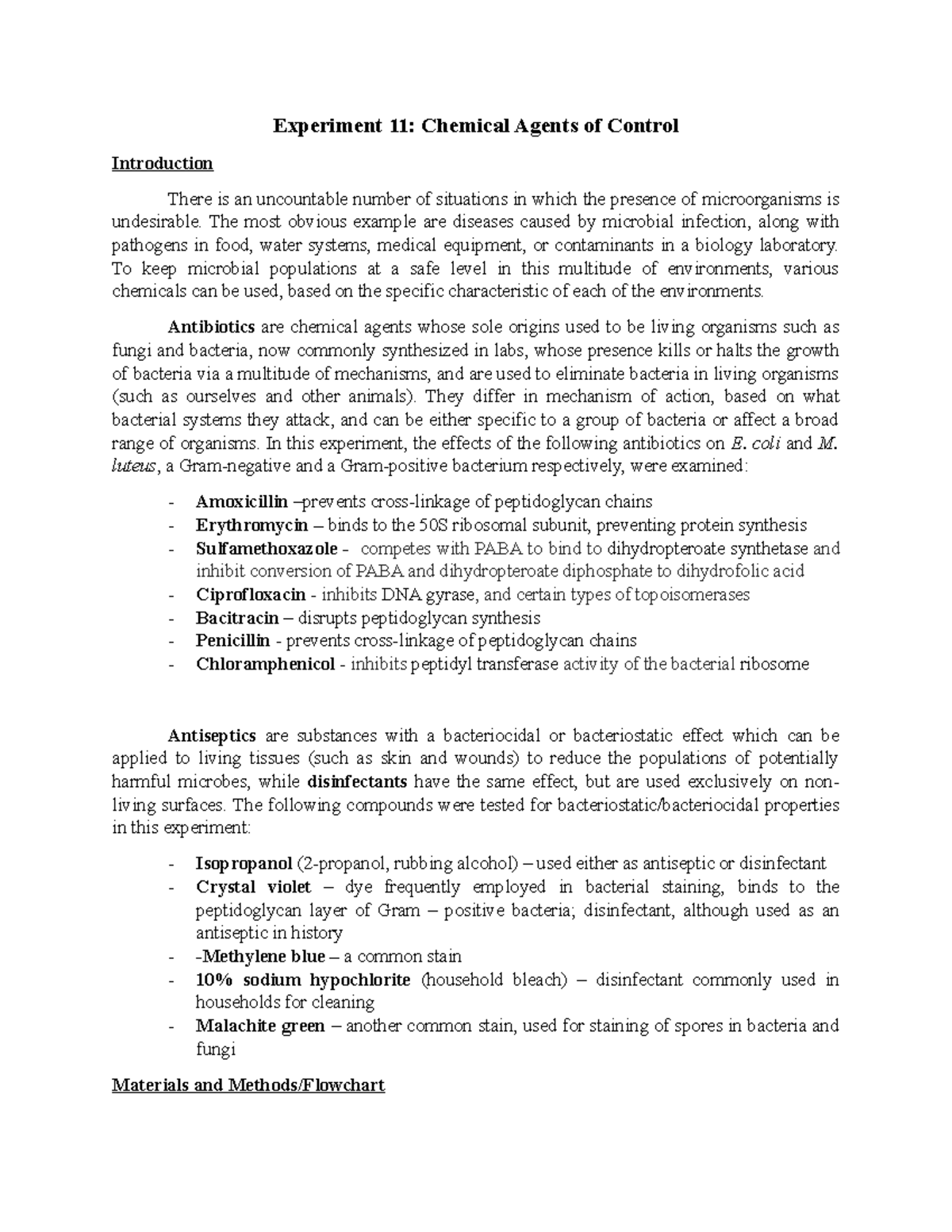 BIOL 225 Experiment 11 Chemical Agents Of Control - Experiment 11 ...