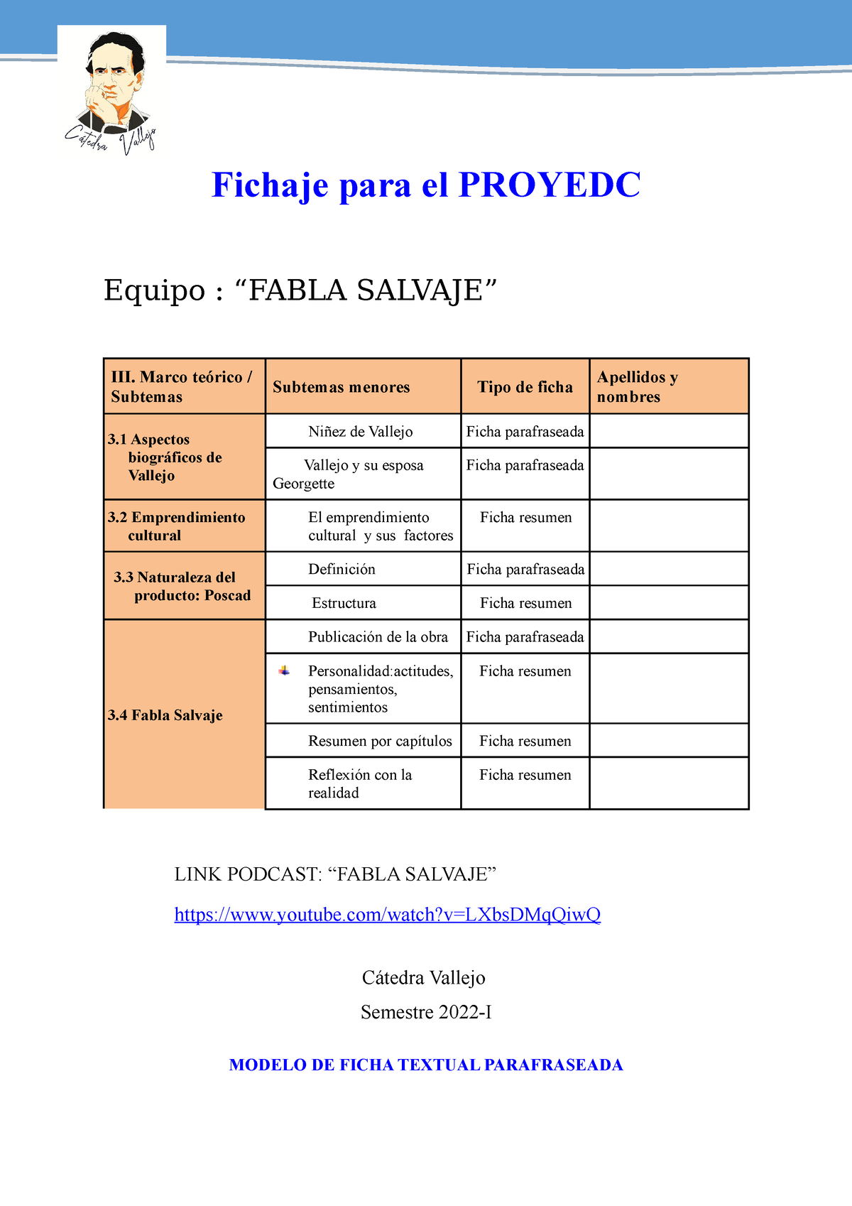 Fichas DE Investigación - Fichaje Para El PROYEDC Equipo : “FABLA ...