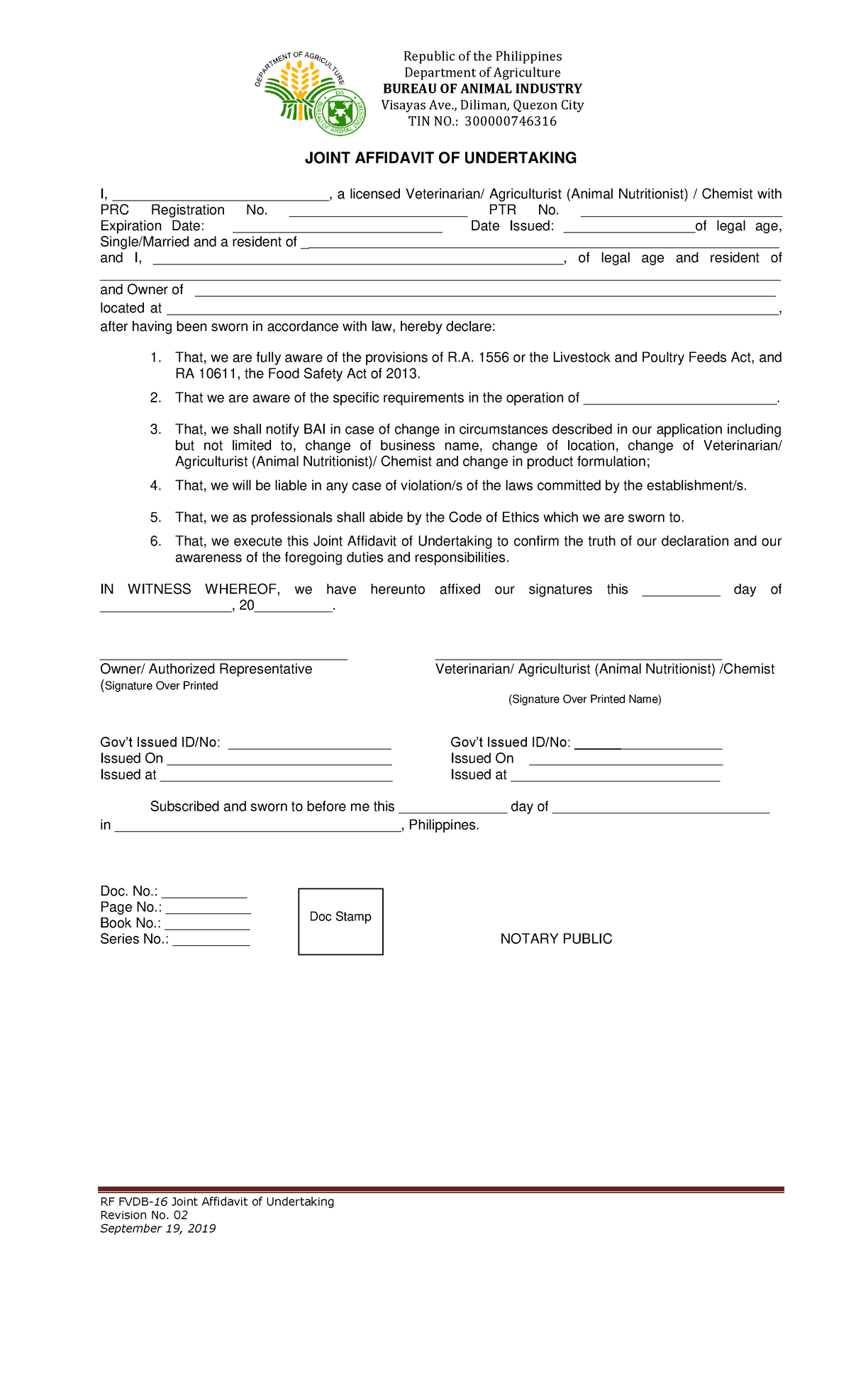 Rf fvdb 16 joint affidavit of undertaking rf fvdb 16 joint affidavit