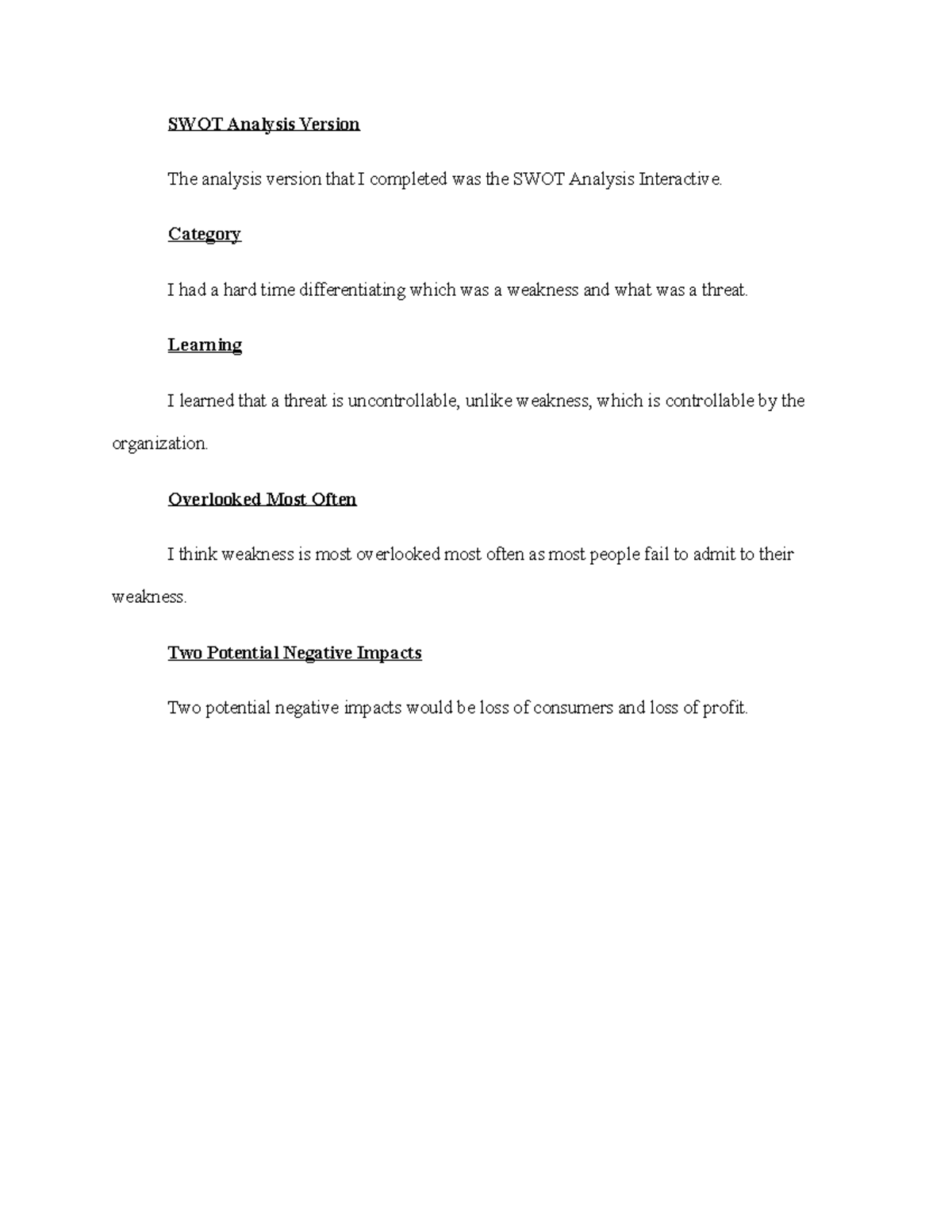 Mkt205 Module Six SWOT - SWOT Analysis Version The Analysis Version ...