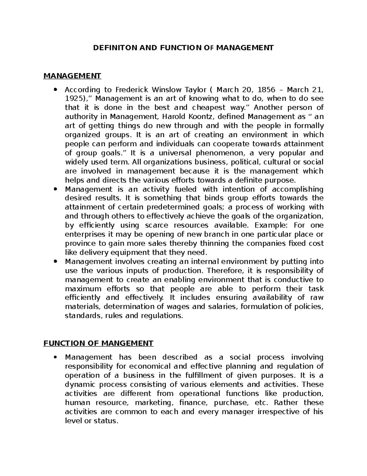 Function of Management - DEFINITON AND FUNCTION OF MANAGEMENT ...