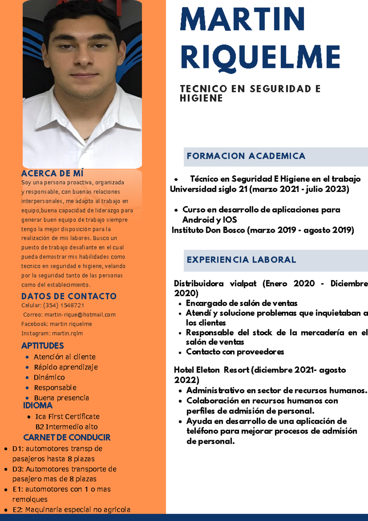Cv martin riquelme 2 - FORMACION ACADEMICA EXPERIENCIA LABORAL MARTIN ...
