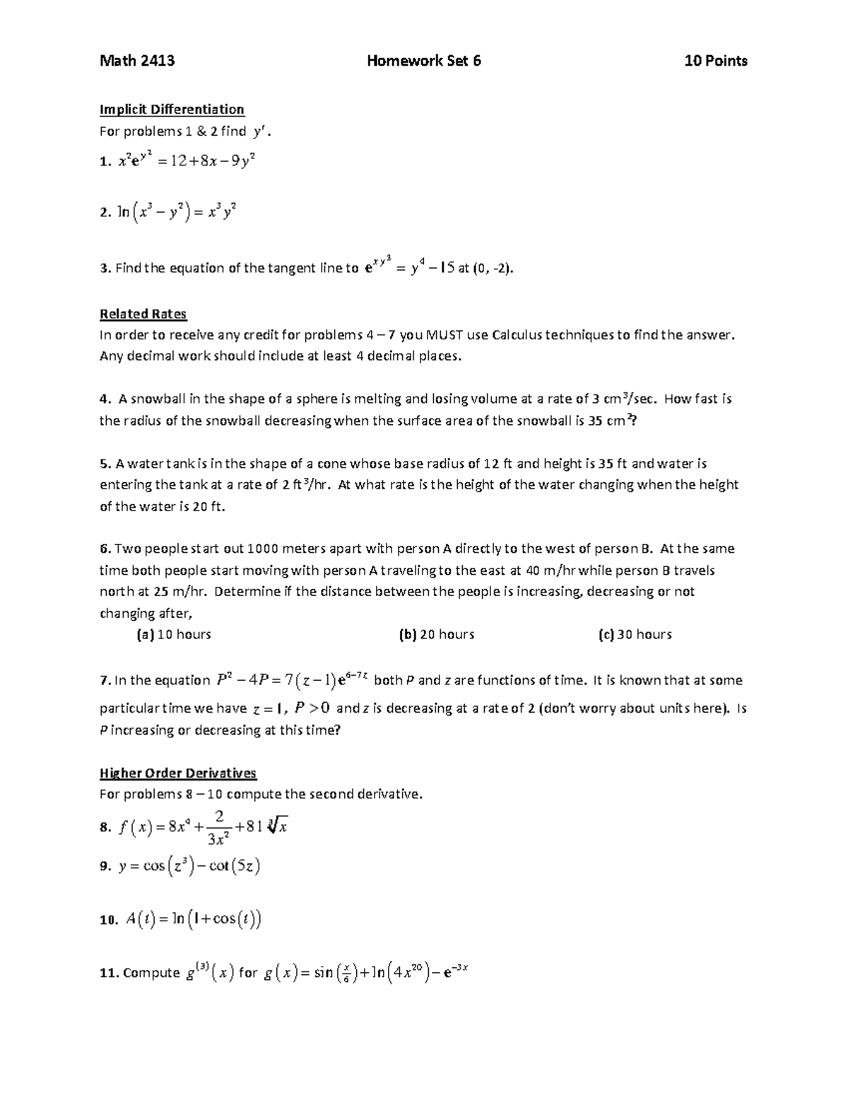 17 Fall Homework 06 - Math 2413 Homework Set 6 10 Points Implicit ...