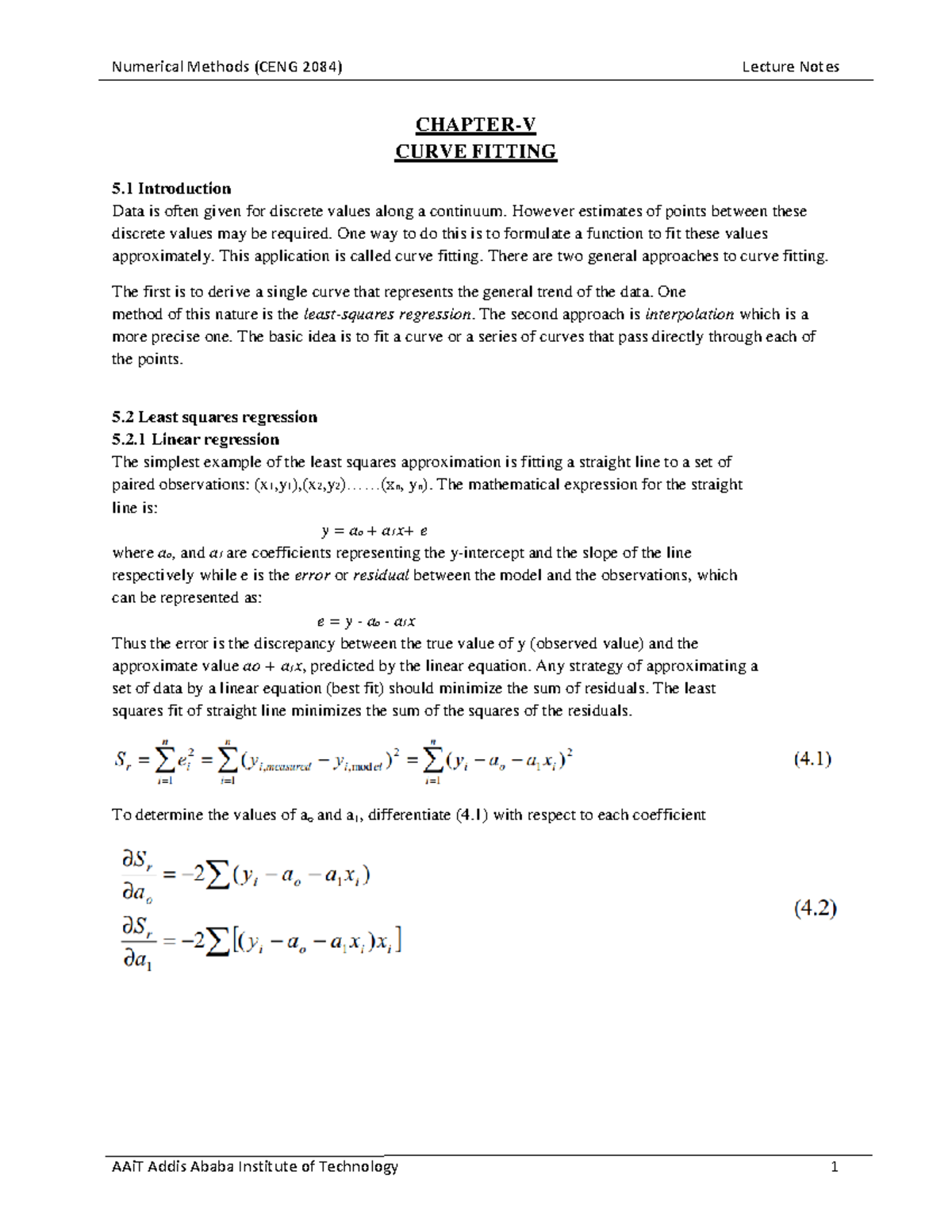 Chapter 5 Curve Fitting - Numerical Methods (CENG 2084) Lecture Notes ...