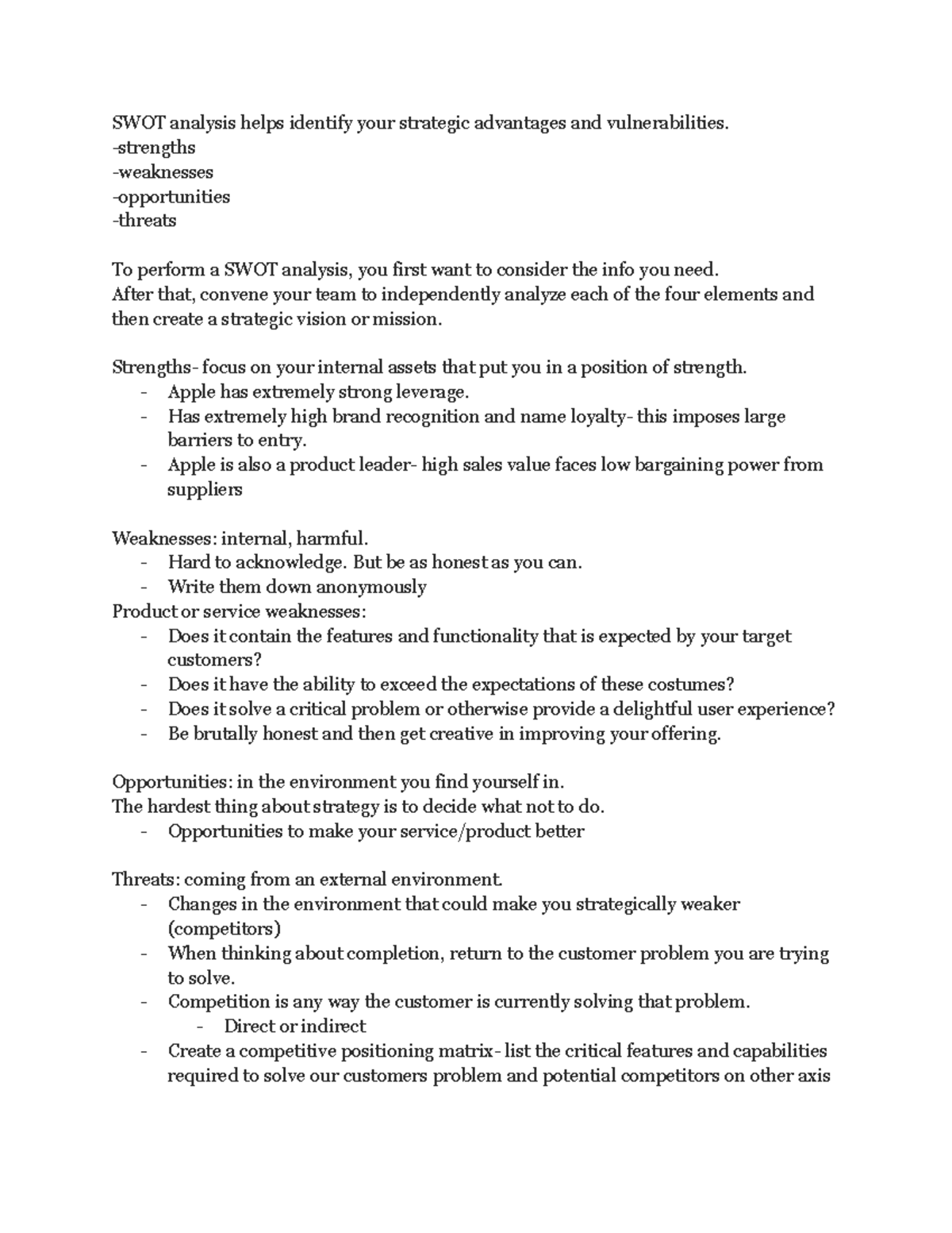 Econ 125 Notes II - SWOT analysis helps identify your strategic ...