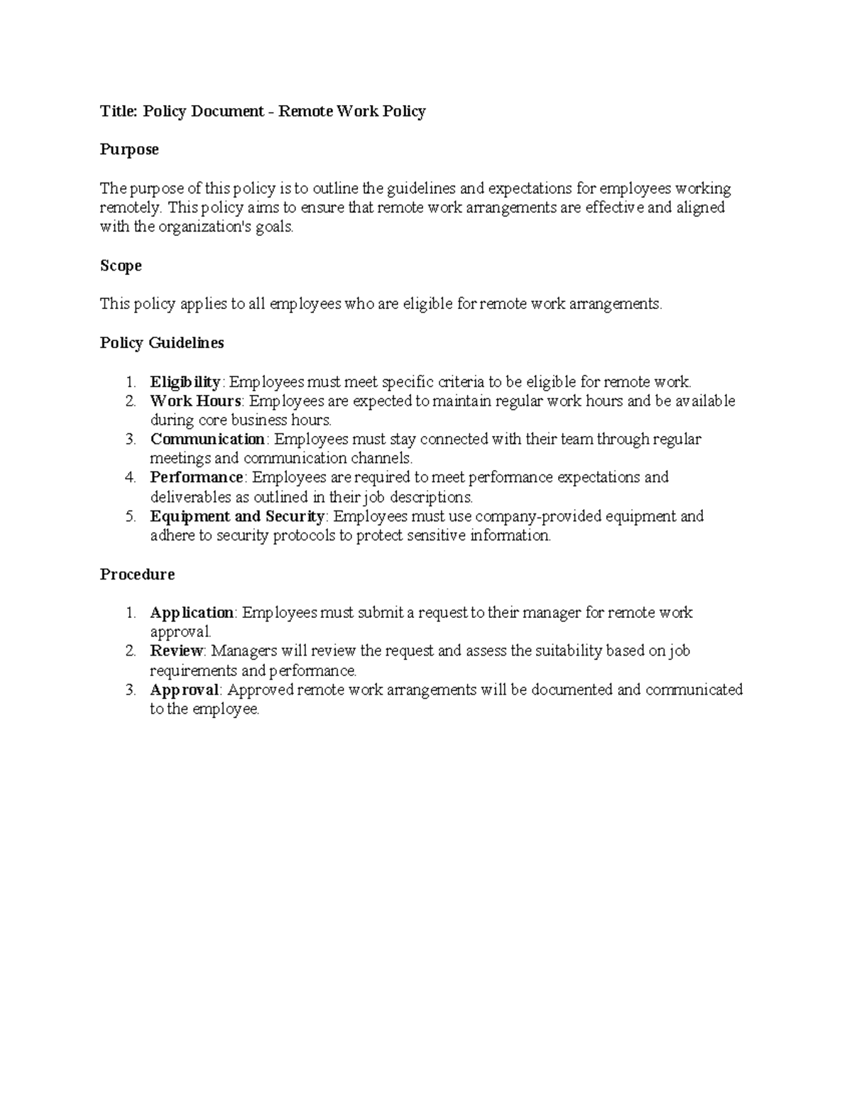 Doc 10 - Human Resources Management - Title: Policy Document - Remote ...