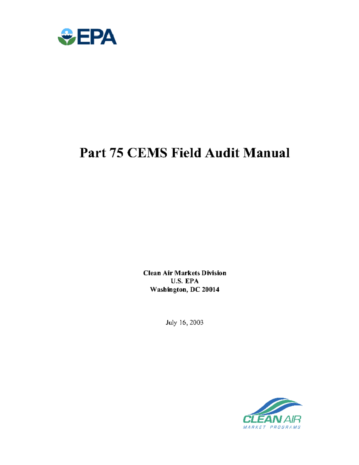 Part 75 cems field audit manual Part 75 CEMS Field Audit Manual Clean
