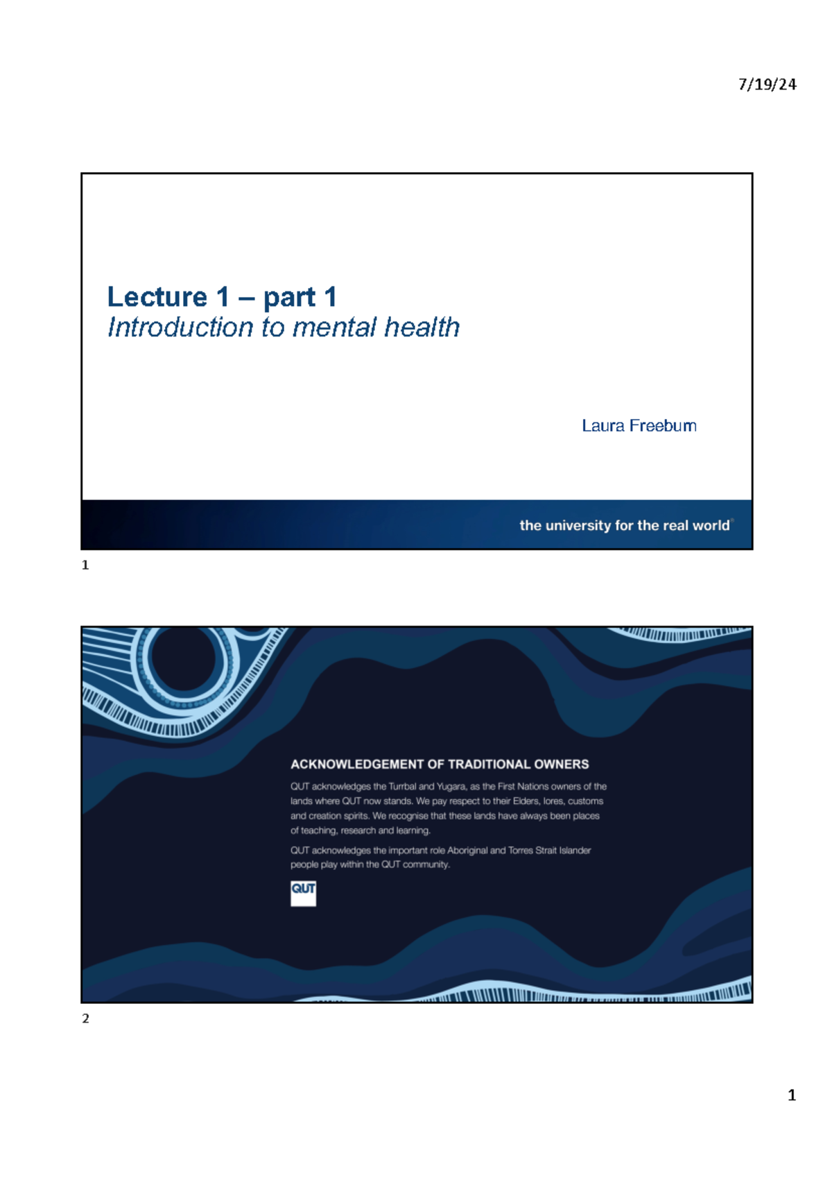Part 1 - introduction to mental health - CRICOS No Lecture 1 – part 1 ...