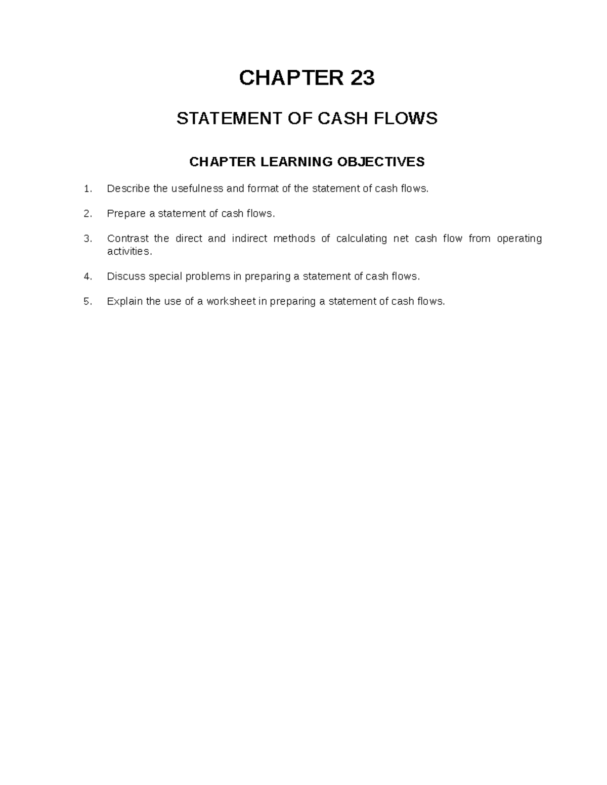 Ch23 Hope This Helps Chapter 23 Statement Of Cash Flows Chapter Learning Objectives Describe