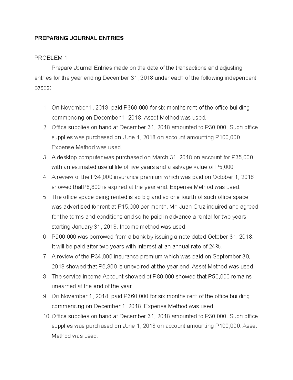 Accounting Preparing Journal Entries Exercise PREPARING JOURNAL