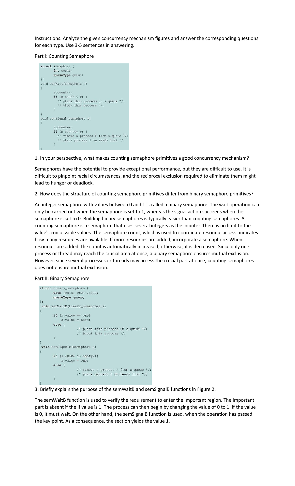 QUIZ OS - Quiz - Instructions: Analyze the given concurrency mechanism ...