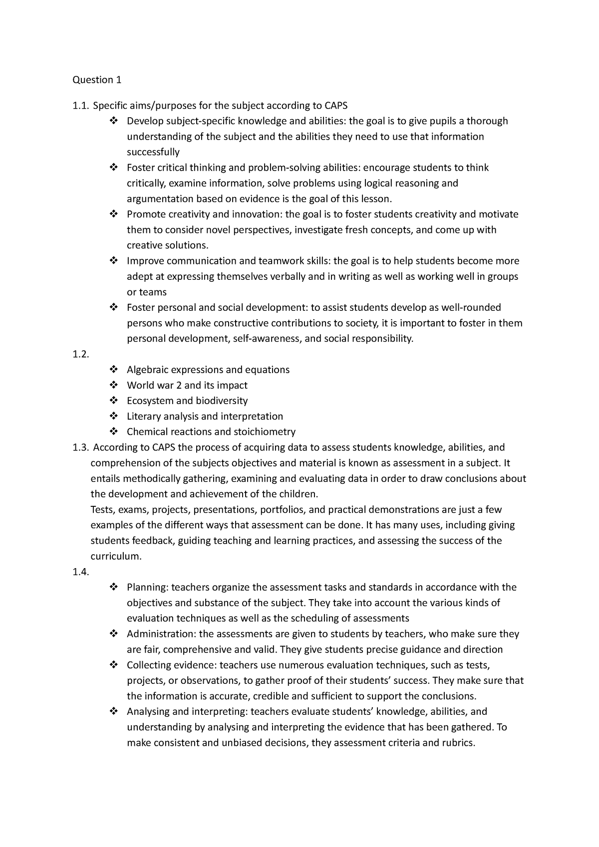 Aed3701 - 100% - Question 1 Specific aims/purposes for the subject ...