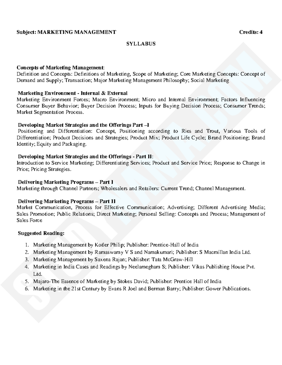 MARKETING MANAGEMENT: lecture Notes 2 - Subject: MARKETING MANAGEMENT ...