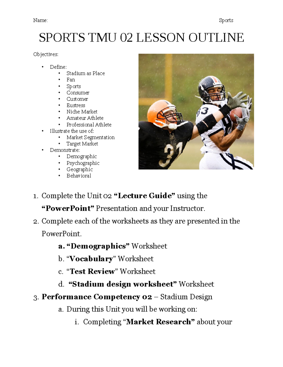 Unit 02 Lesson Outline - SPORTS TMU 02 LESSON OUTLINE Objectives ...