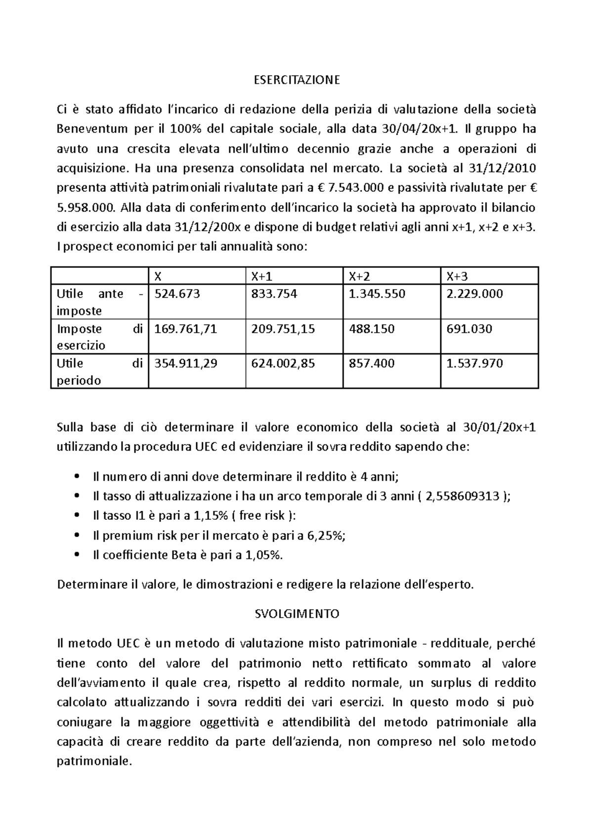 Esercitazione - Esercitazioni Sulle Operazioni Straordinarie D'azienda ...