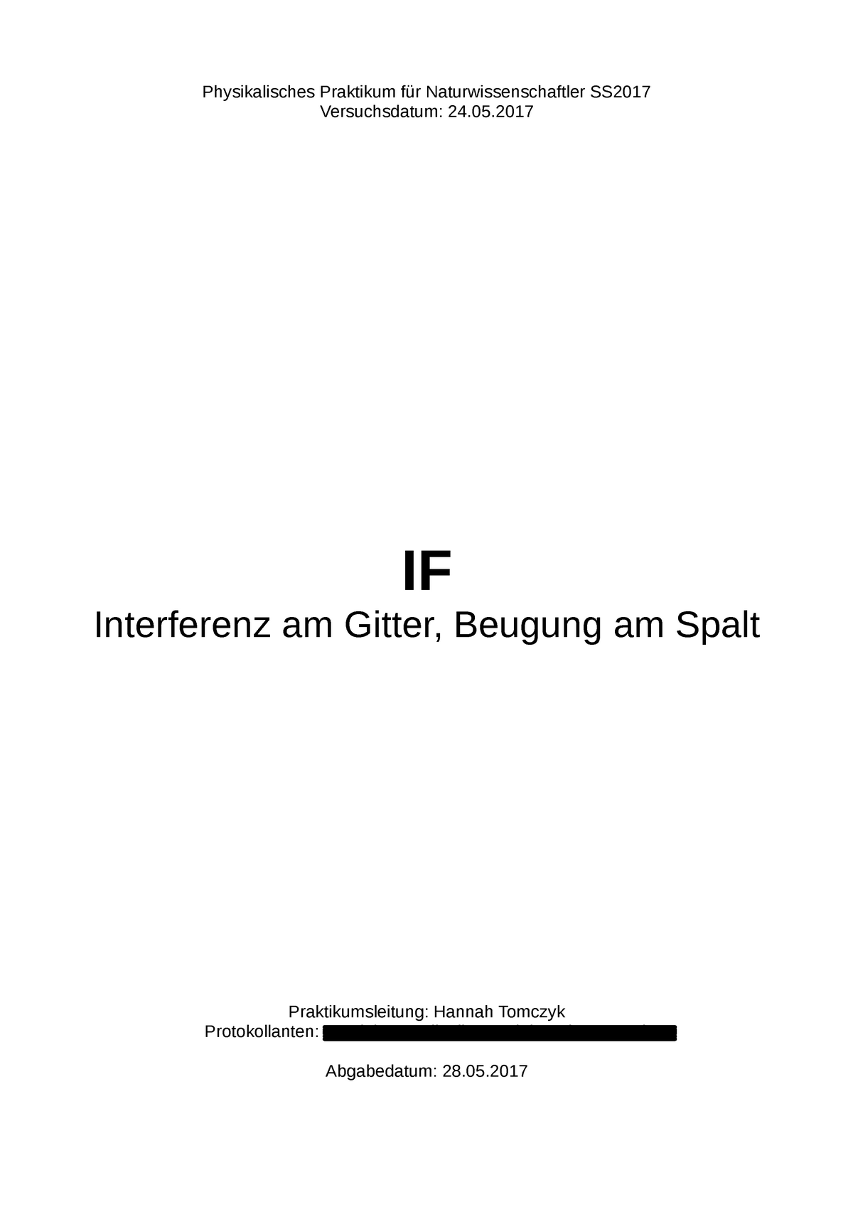 If V2 Protkoll Zum Versuch Interferenzen Und Beugung Am Spalt