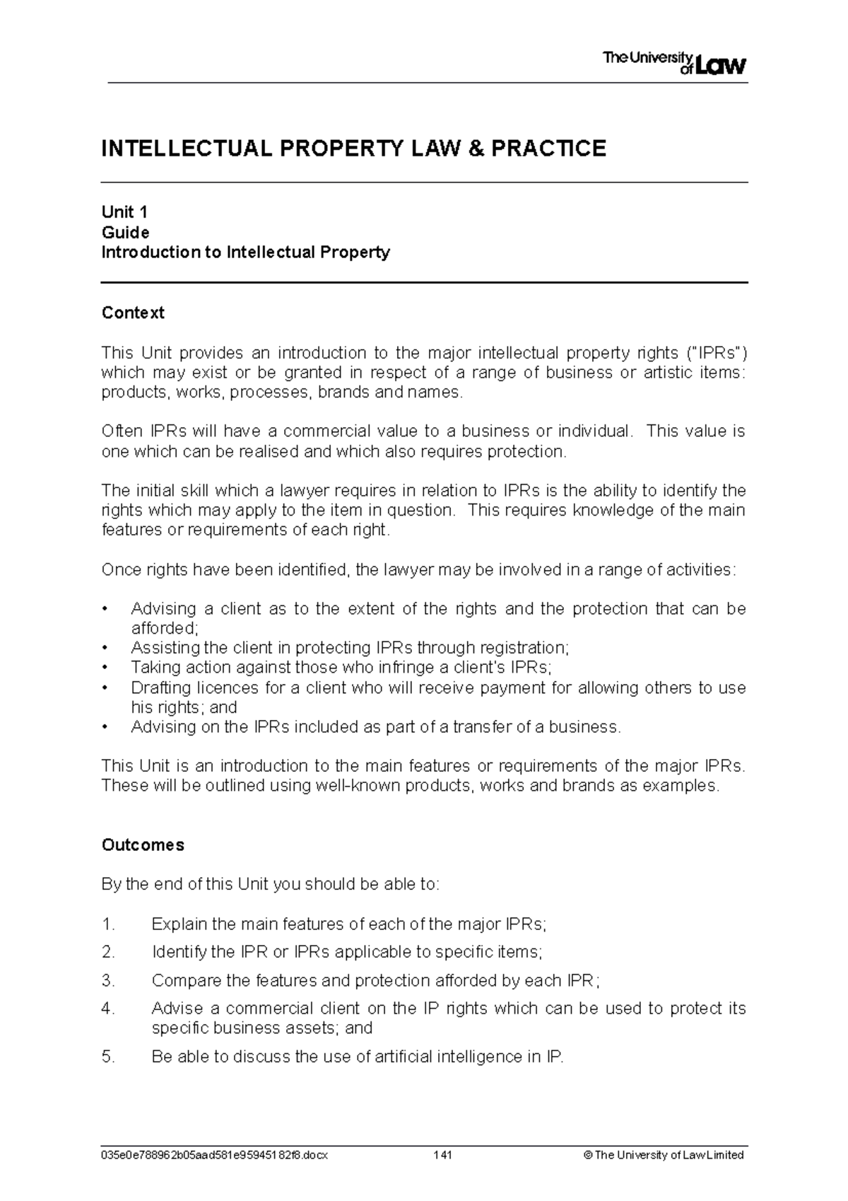 IP WS1 Guide with annotations - INTELLECTUAL PROPERTY LAW & PRACTICE ...