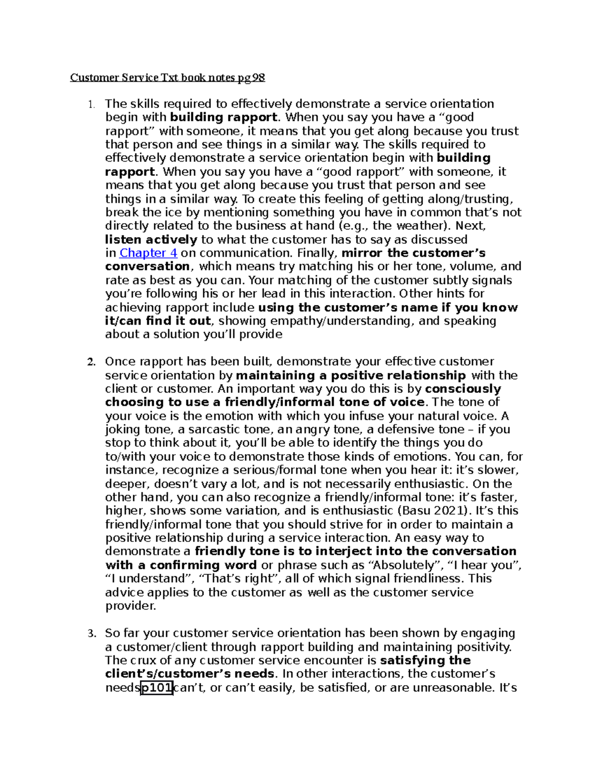 WK 10 Textbook notes Customer service and problem solving Customer