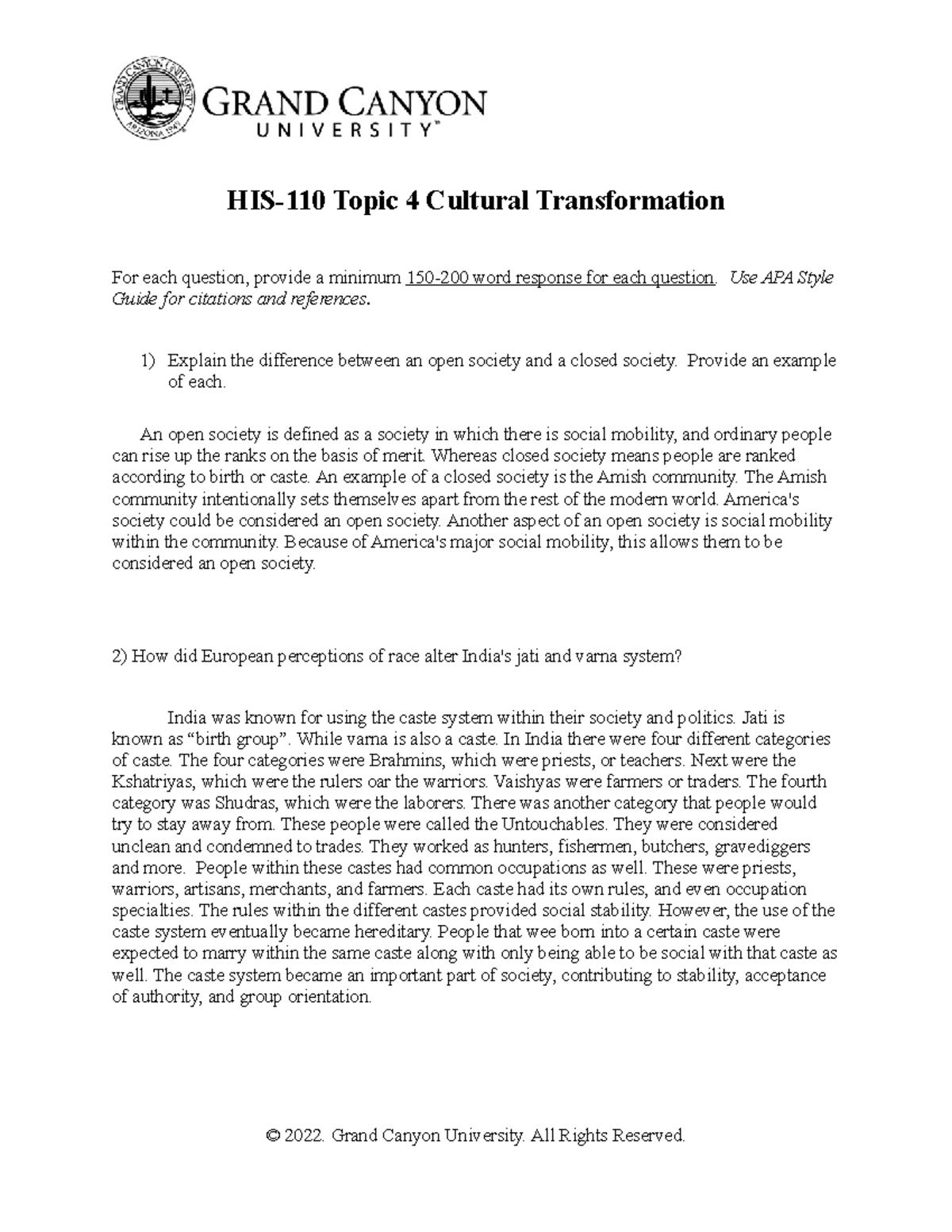 HIS 110 T4 Cultural Transformation Worksheet HIS 110 Topic 4