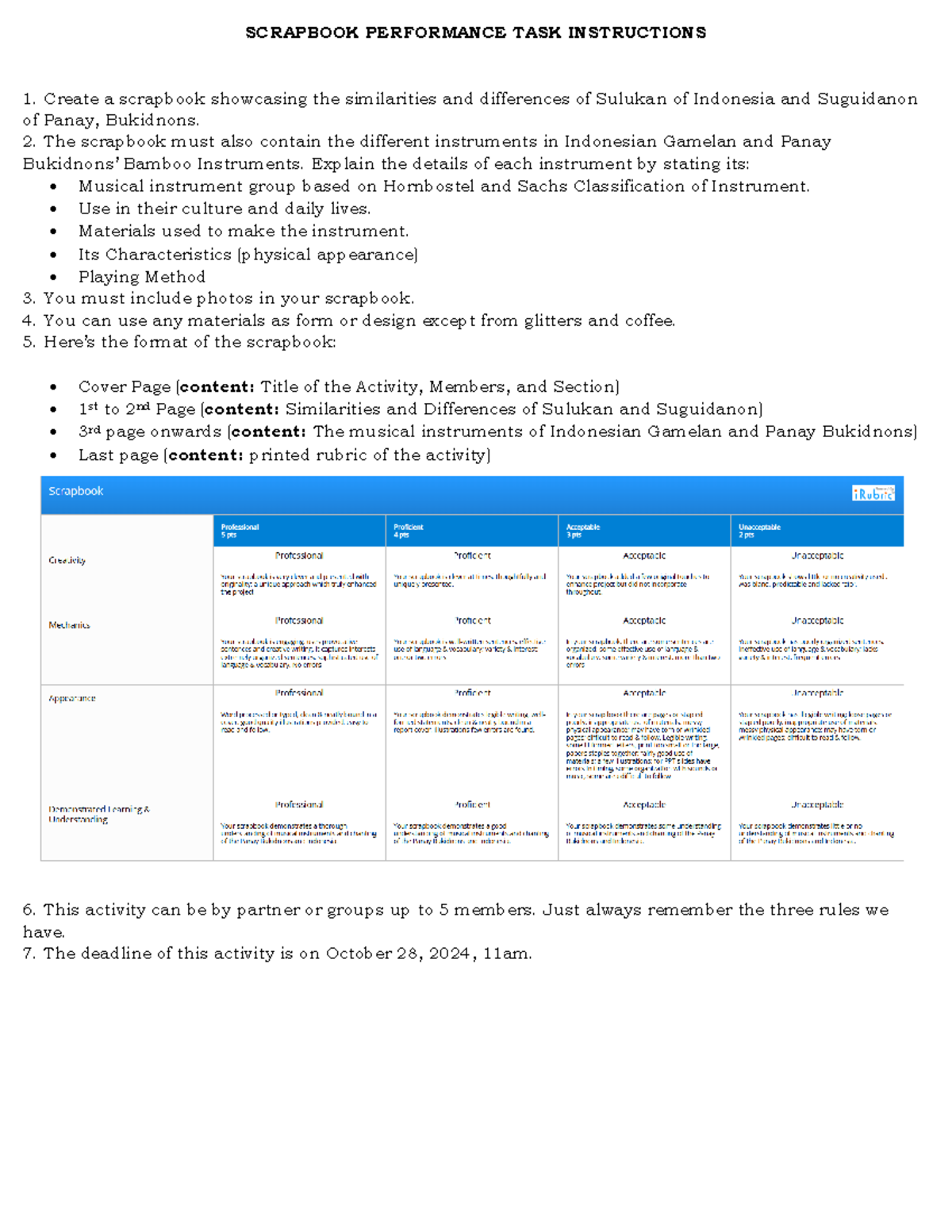 Scrapbook Performance TASK Instructions - SCRAPBOOK PERFORMANCE TASK ...