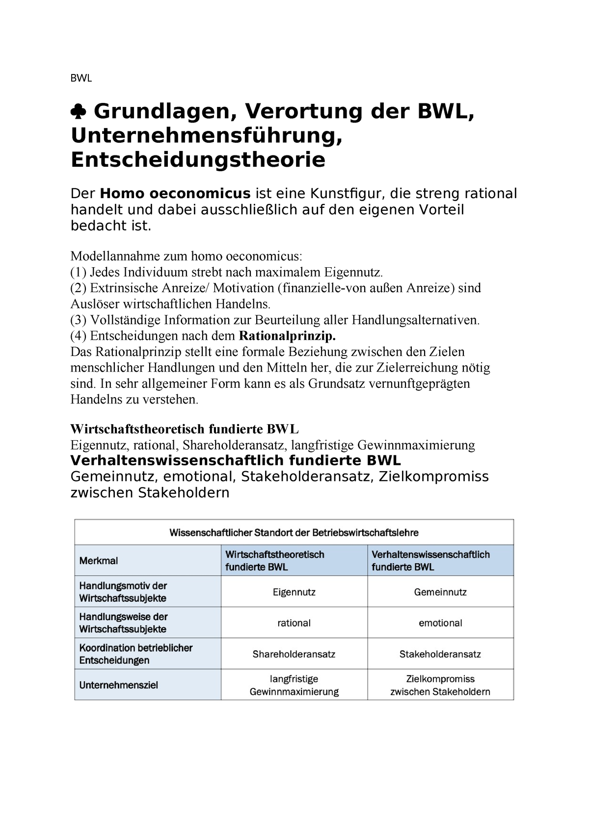 BWL Zusammenfassung - BWL Grundlagen, Verortung Der BWL ...