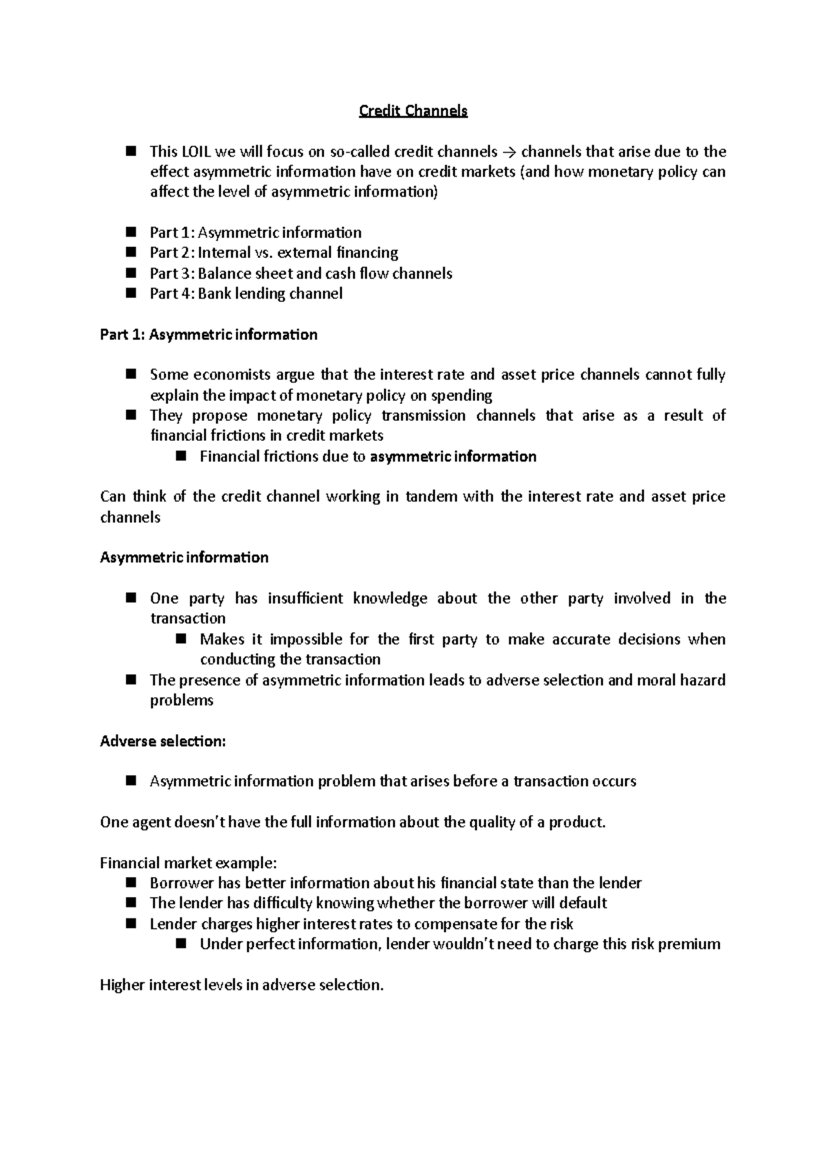2. Credit Channels - external financing Part 3: Balance sheet and cash ...