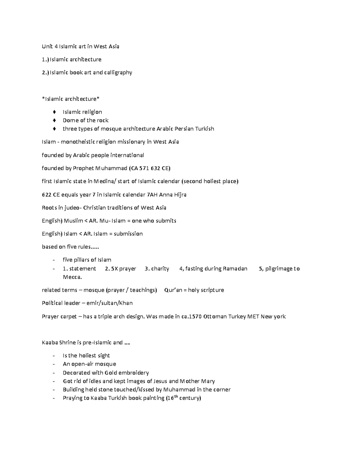 Unit 4 Islamic art in West Asia ) Islamic architecture 2.) Islamic