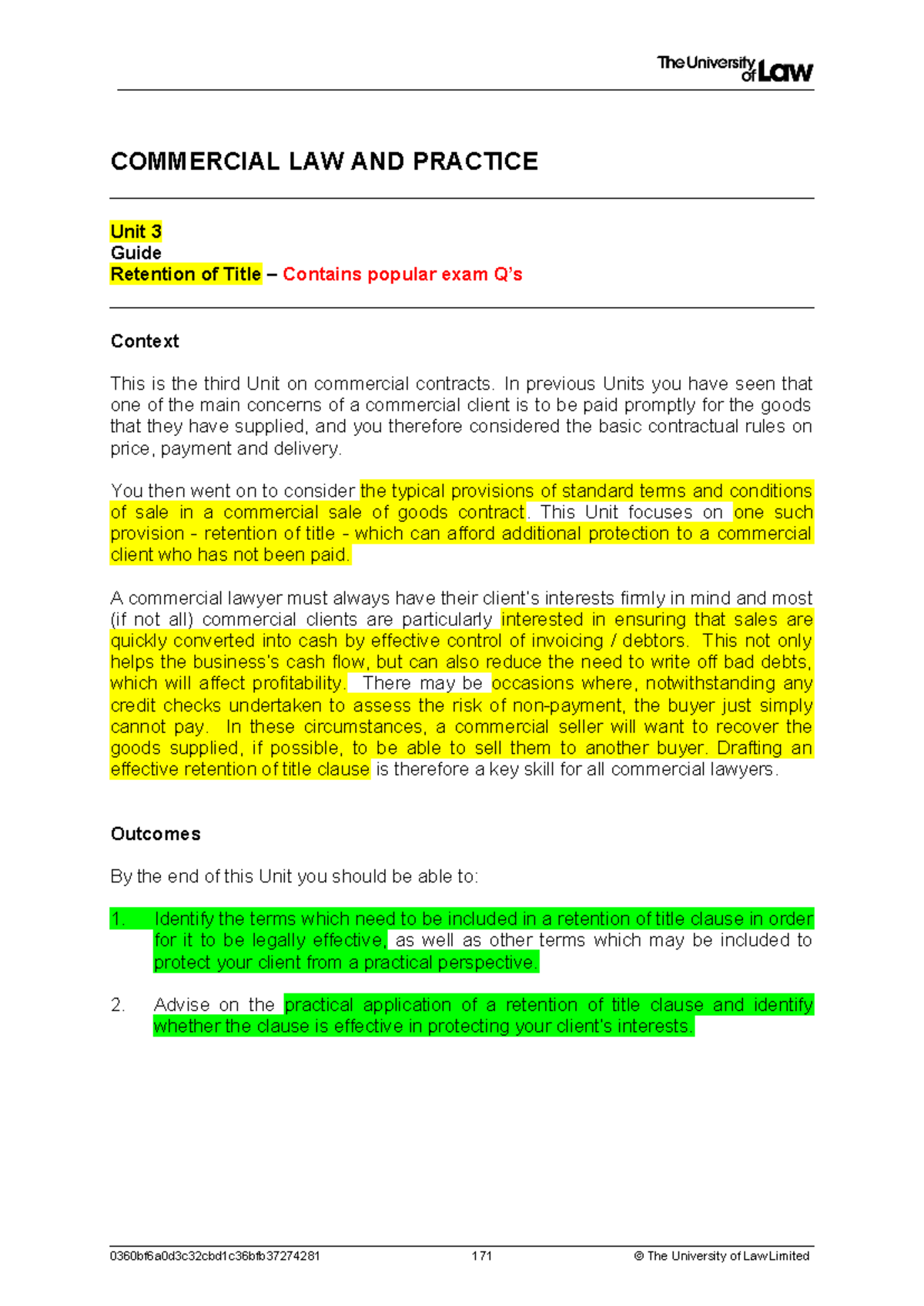 Commercial LAW WS 3 Updated - COMMERCIAL LAW AND PRACTICE Unit 3 Guide ...