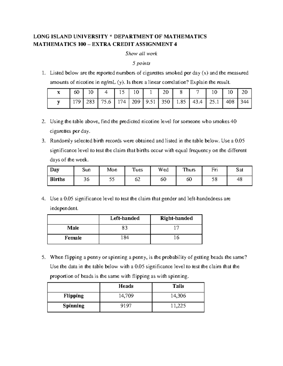 MTH100 Extra Credit Assignment 4 - LONG ISLAND UNIVERSITY * DEPARTMENT ...