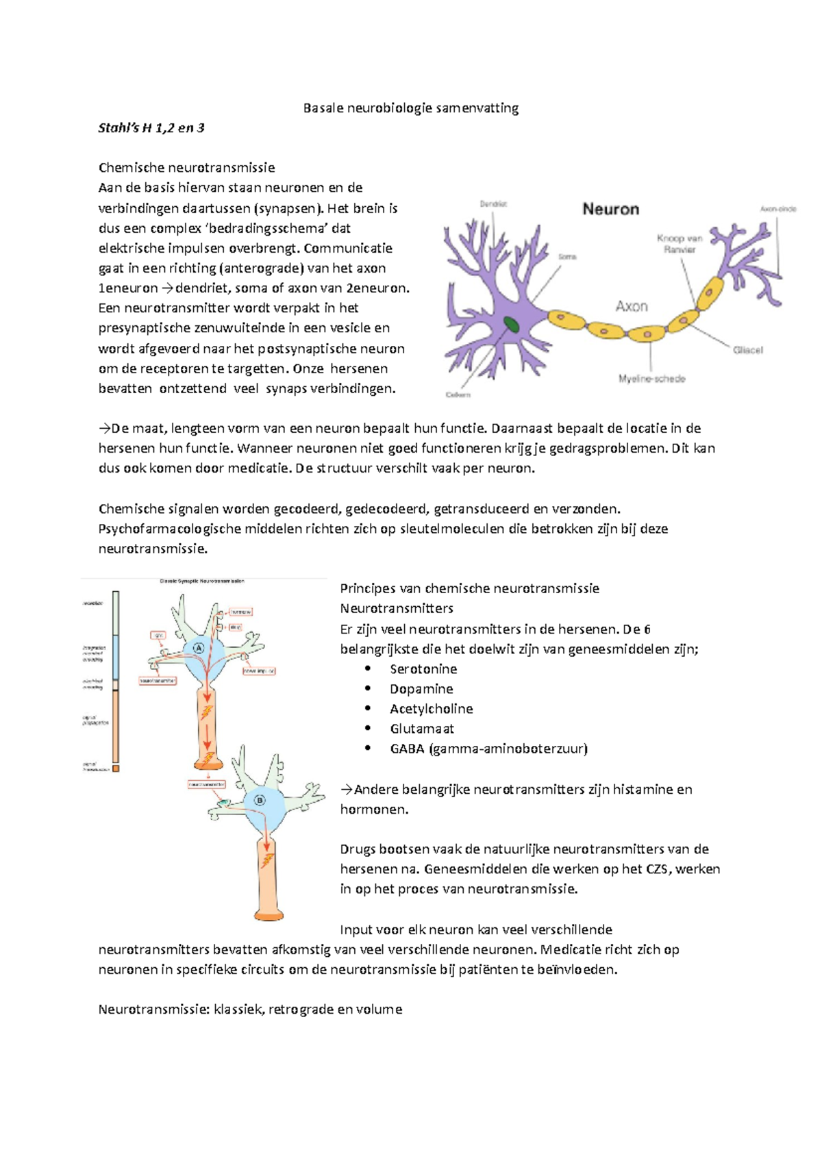 Basale Neurobiologie Samenvatting - Basale Neurobiologie Samenvatting ...