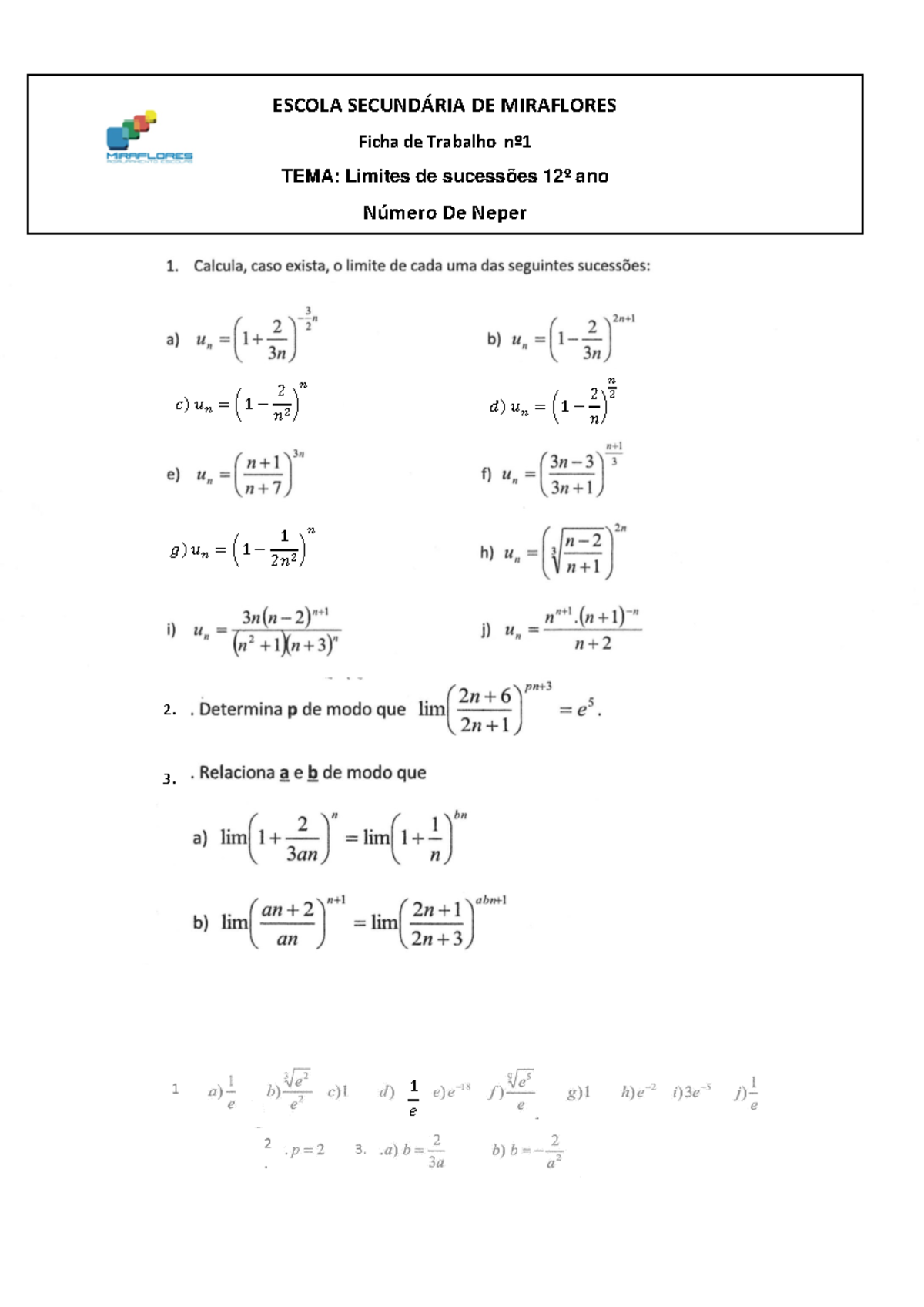 Ficha limite notavel Neper-1 241105 094504 - Matemática A - ESCOLA ...