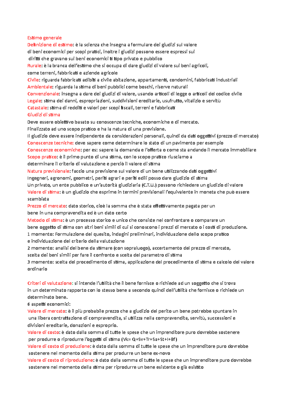 Prima verifica - Appunti di estimo - Estimo generale Definizione di ...