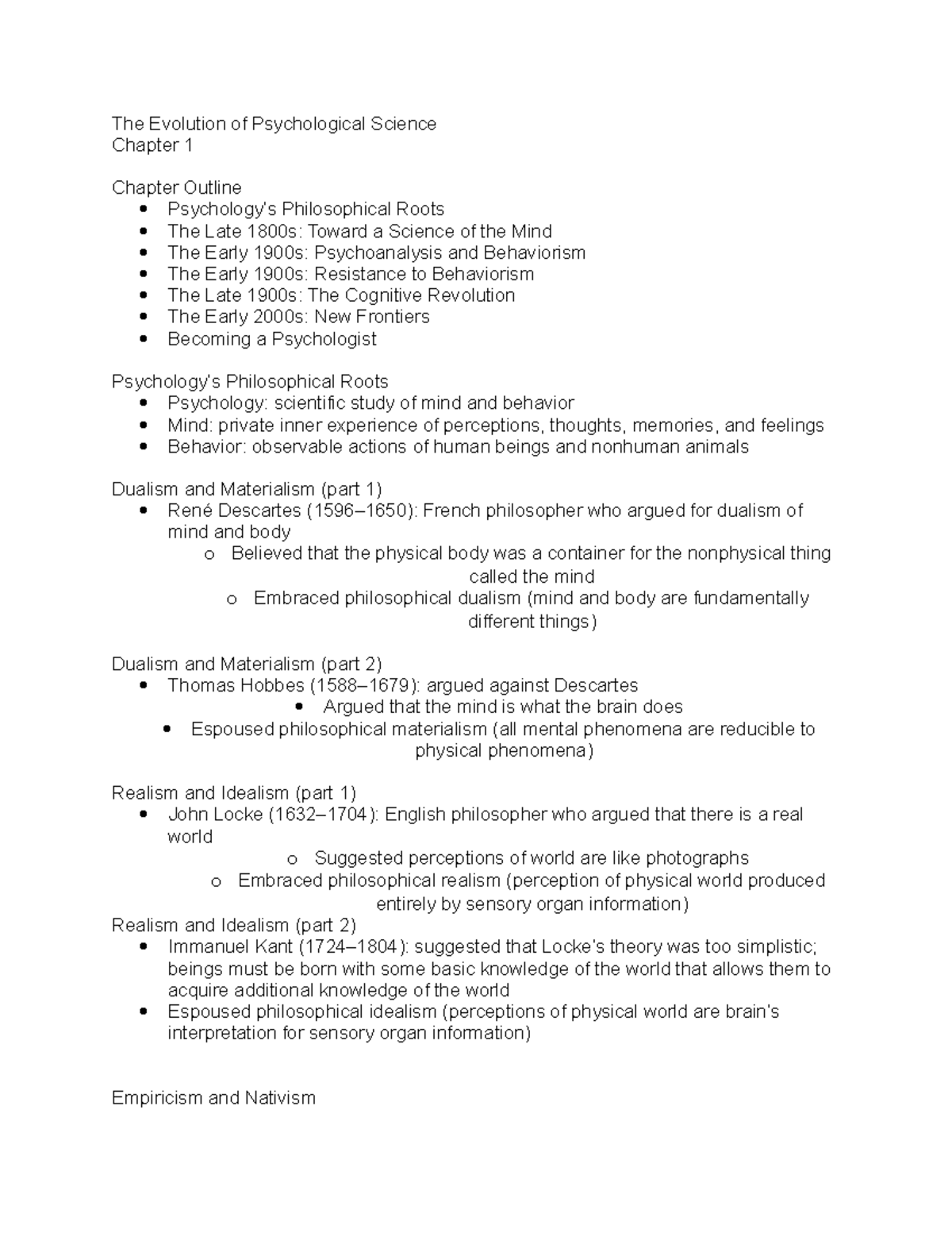 Chapter 1 of principles to psychology - The Evolution of Psychological ...
