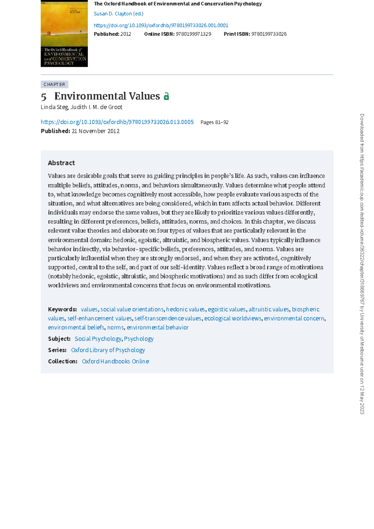 Environmental Values The Oxford Handbook of Environmental and