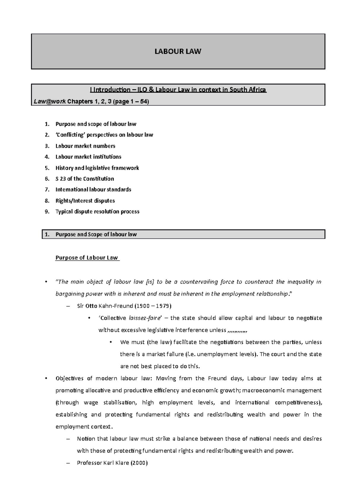 Labour Law Summary Notes