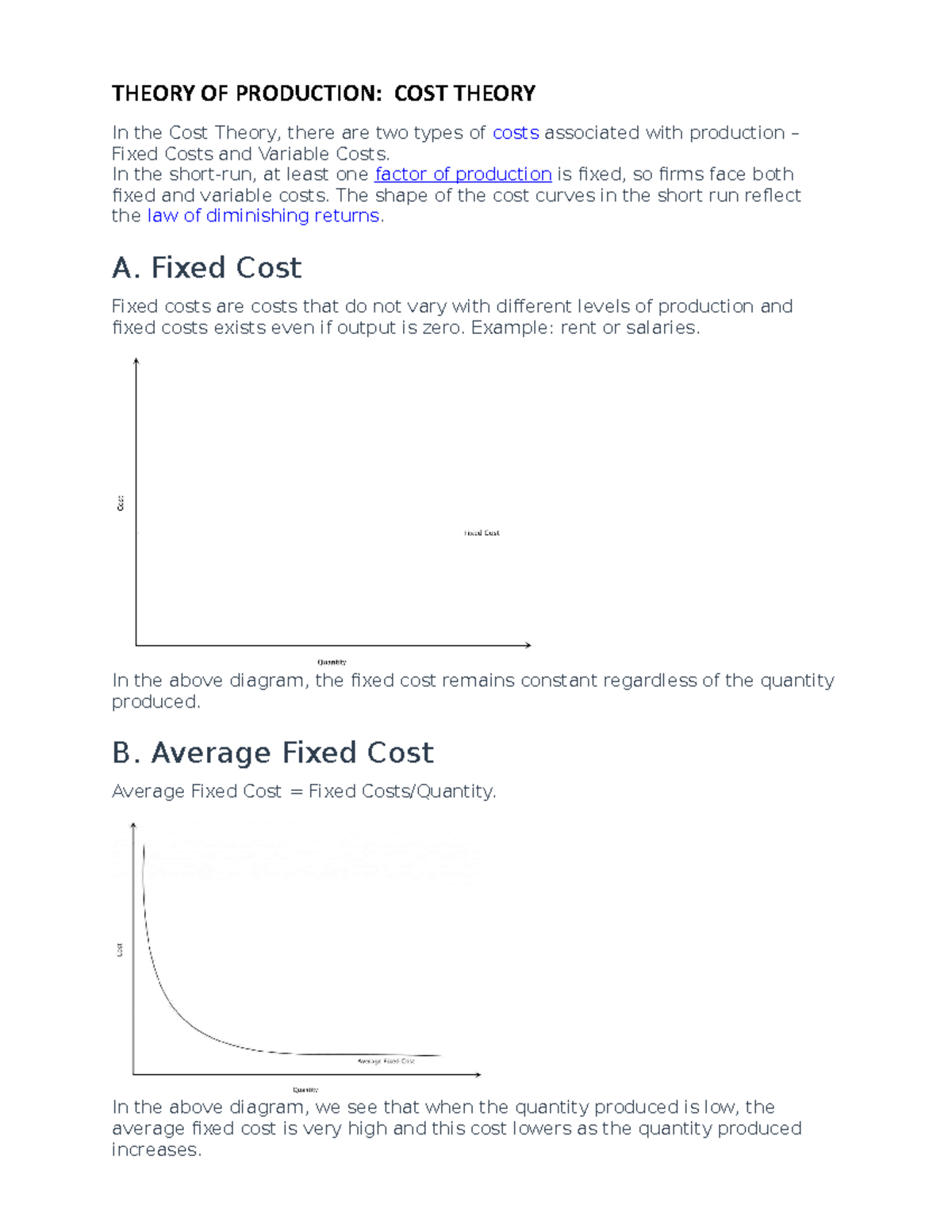 Theory OF Production - just notes - THEORY OF PRODUCTION: COST THEORY ...