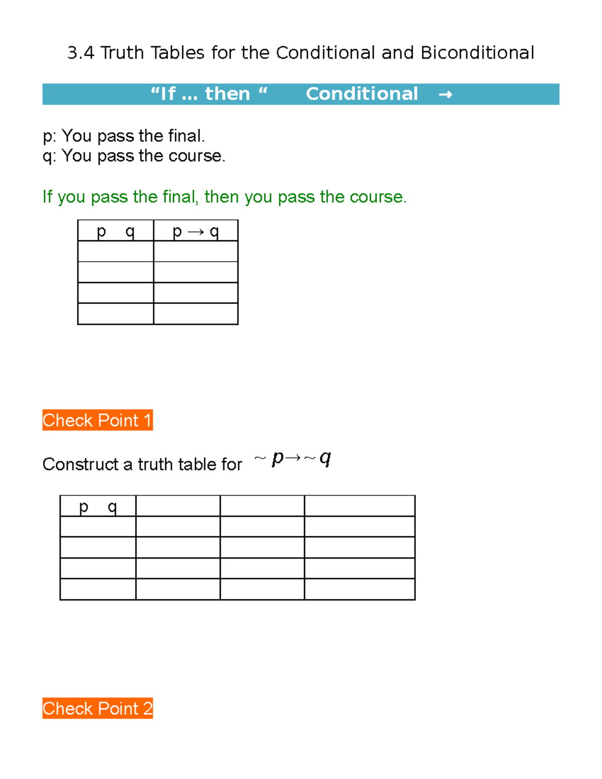 100 overhead 3 - note - 3 Truth Tables for the Conditional and ...