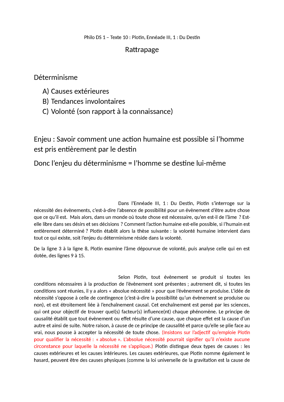 Philosophie - Commentaire De Texte : Plotin, Ennéade III, 1 : Du Destin ...