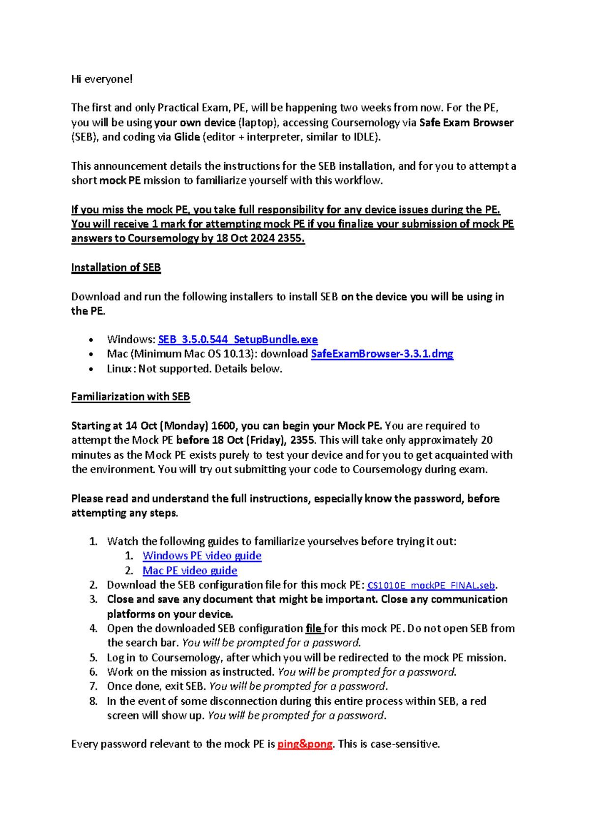 CS1010E Mock PE Instruction - Hi everyone! The first and only Practical ...