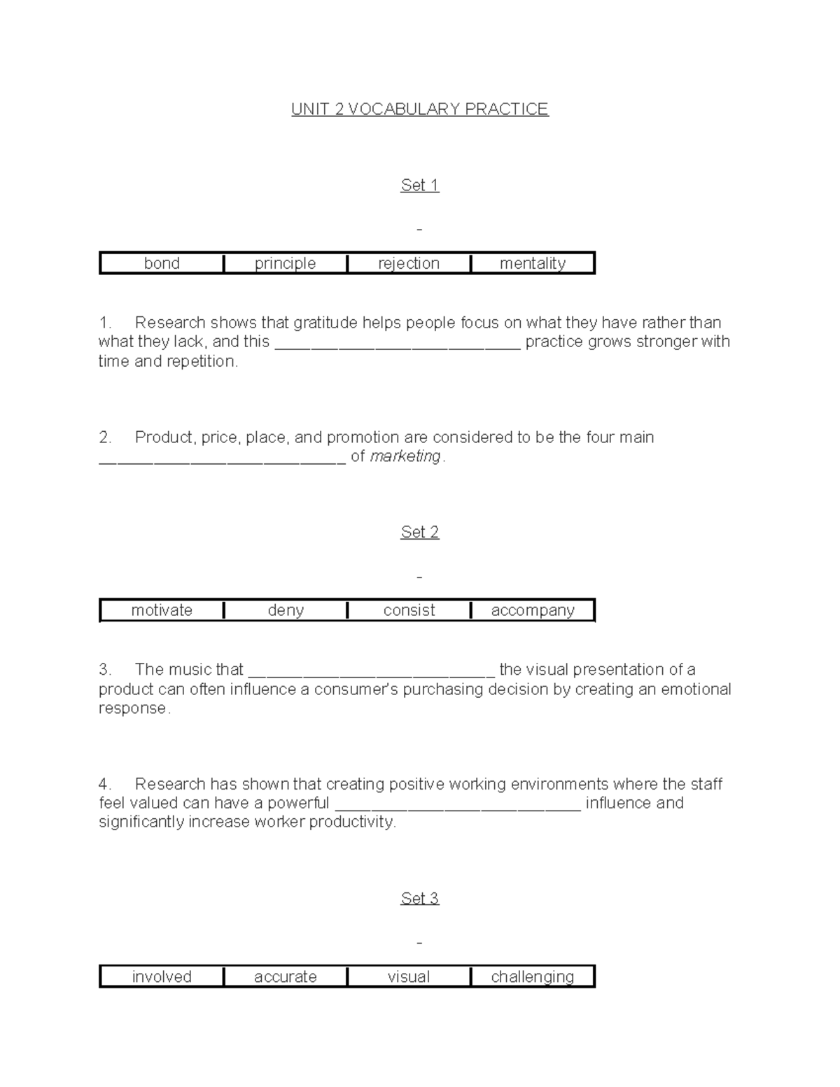 Week 3 Class 2 UNIT 2 Vocabulary Practice - UNIT 2 VOCABULARY PRACTICE ...