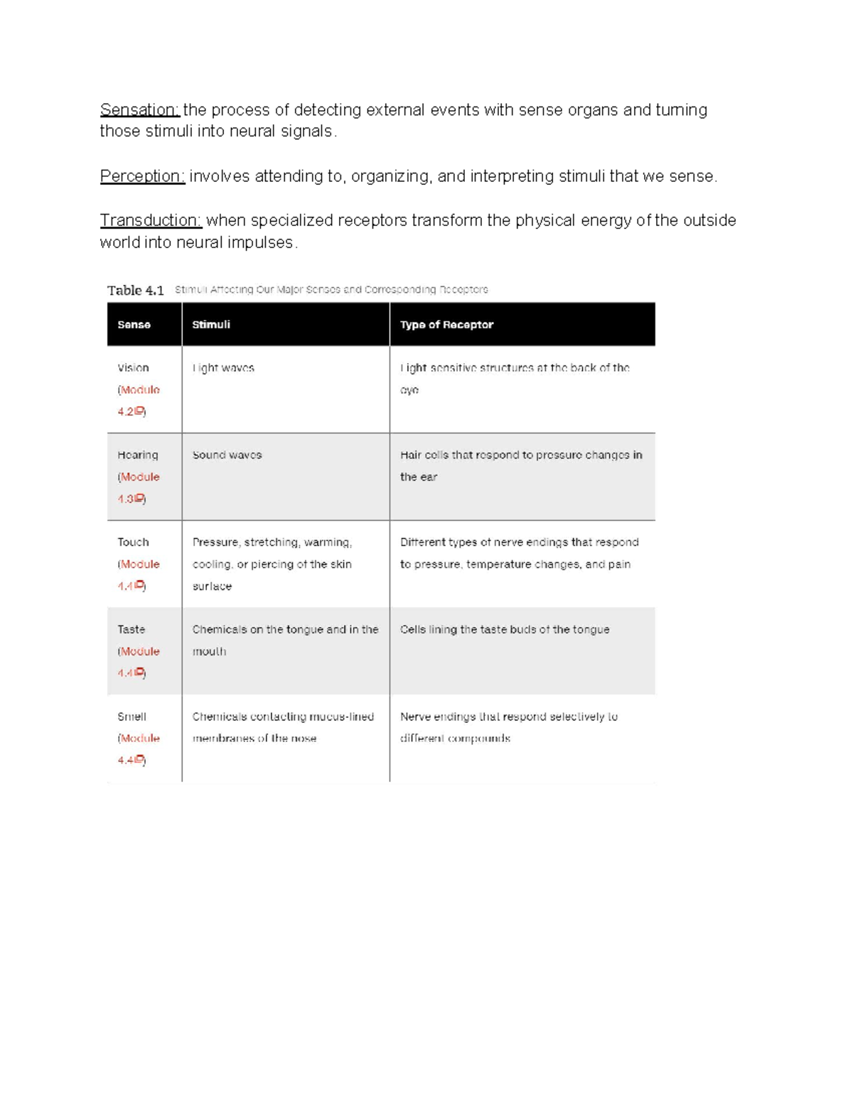 Psych 1000 chapter 4 - Lecture notes 4 - Sensation: the process of ...